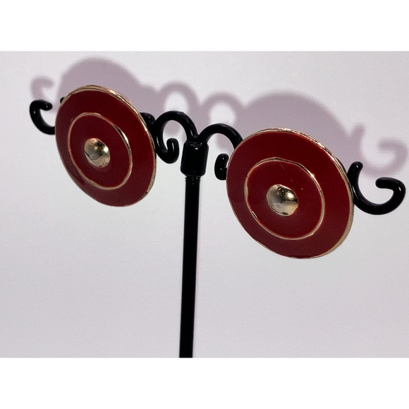 Vintage Burgundy & Gold Shield Shape Modern Earrings! - Picture 4 of 5